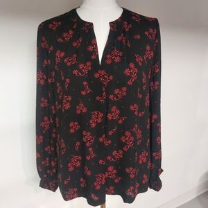 LOFT Black and Red Floral Blouse